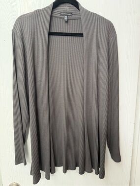 Eileen Fisher Ribbed Open Cardigan in Taupe Gray, size M (fits L, too)